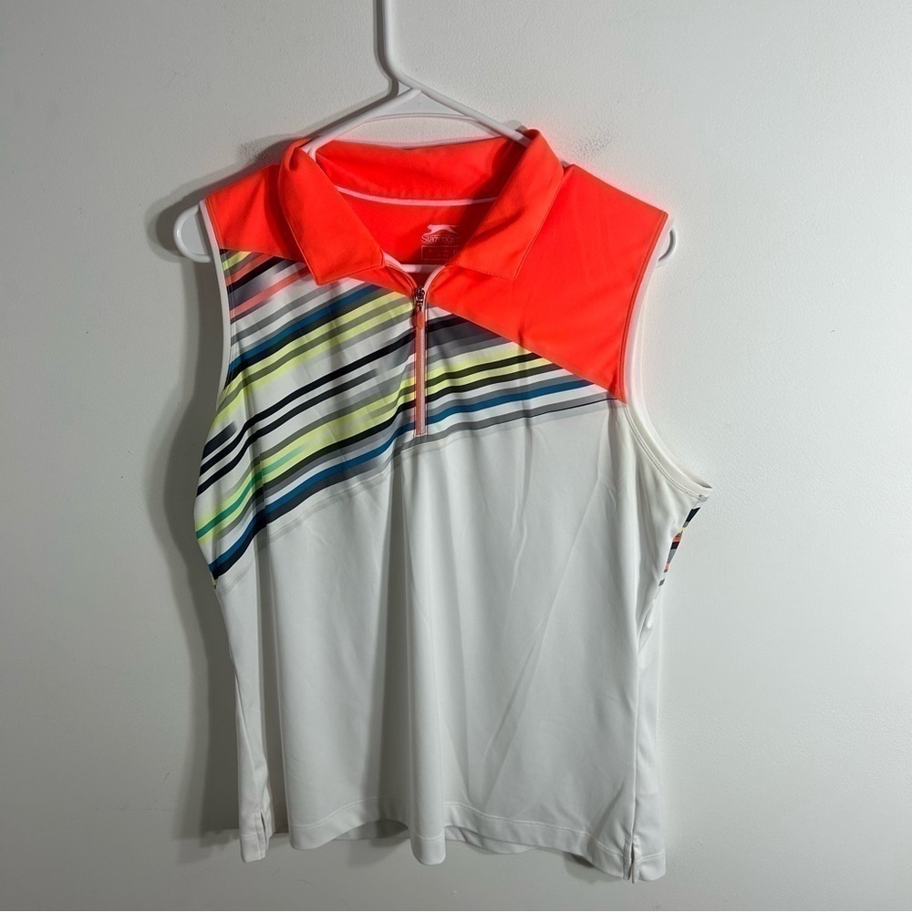 Slazenger XL Golf Shirt Sleeveless Orange Bright Zip Neck Polo Women’s